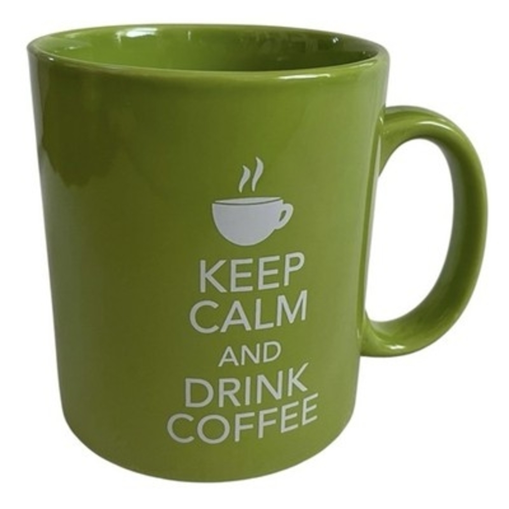 Keep Calm and Drink Coffee Green Ceramic Coffee Mug Novelty 4.5 in VG
